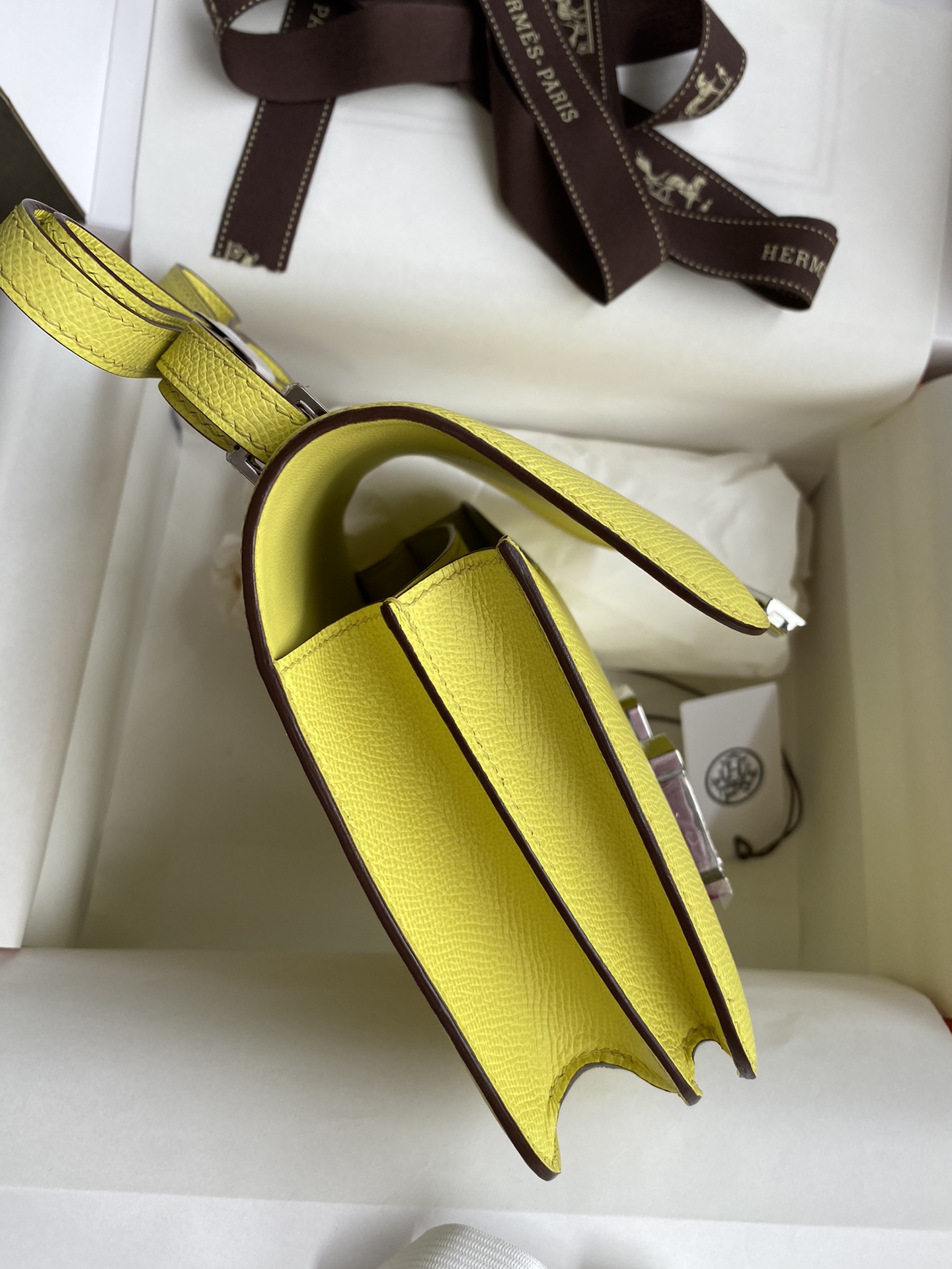 Hermes Constance 18 Mini Shoulder Bag In Jaune Poussin Epsom Leather